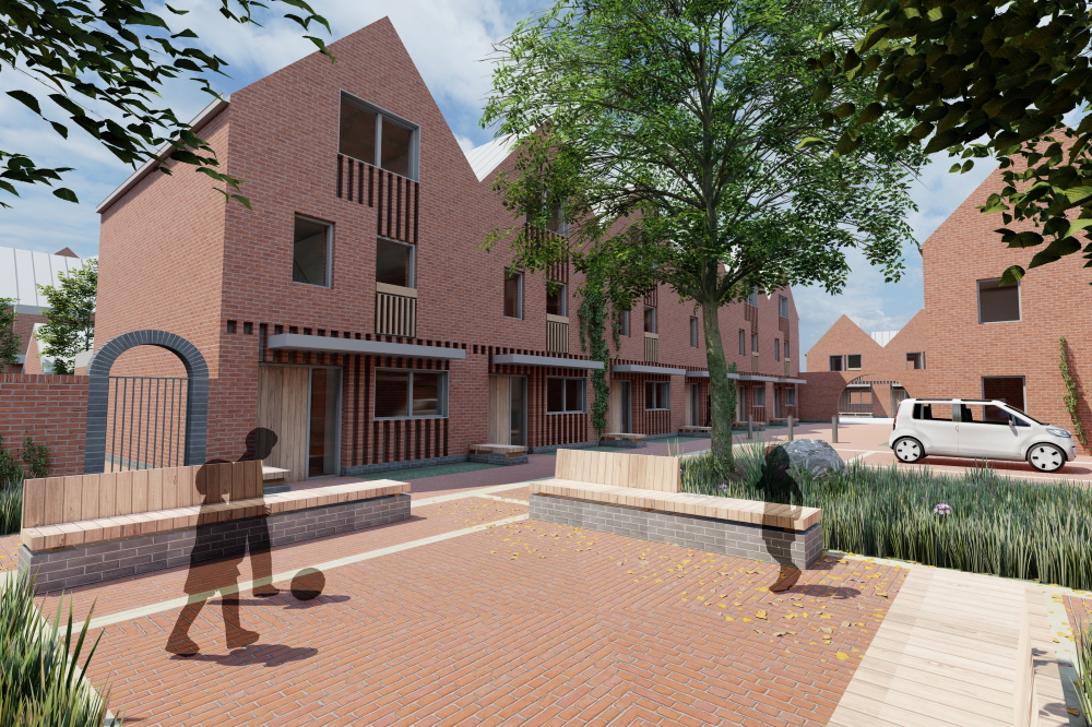 Artist's impression of residents enjoying a shared courtyard in Trent Basin future phases